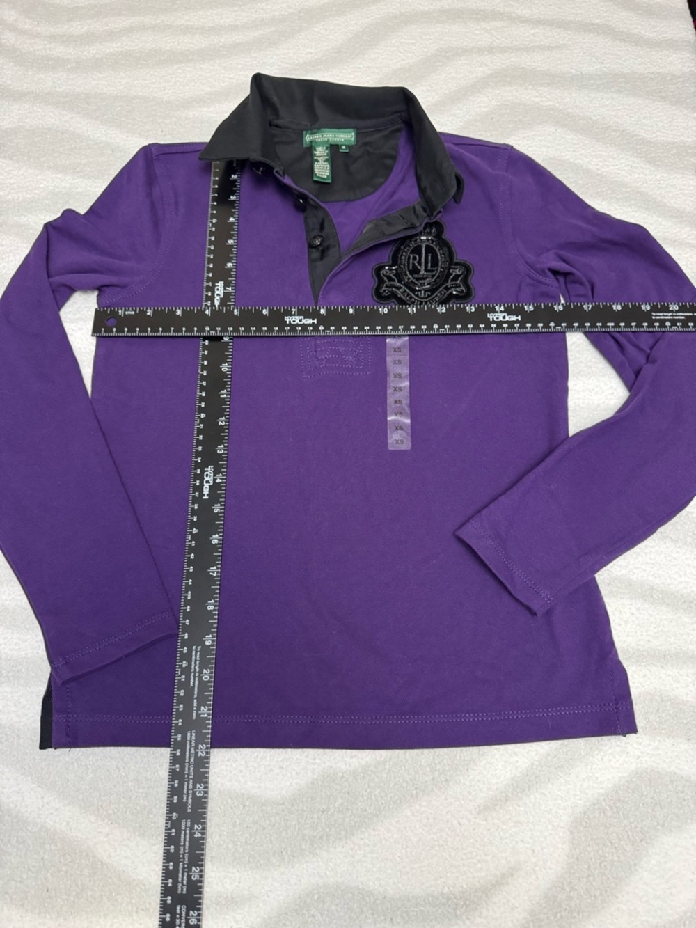 Ralph Lauren Womens XS Embroidered Embellished Logo Purple Long Sleeve Shirt